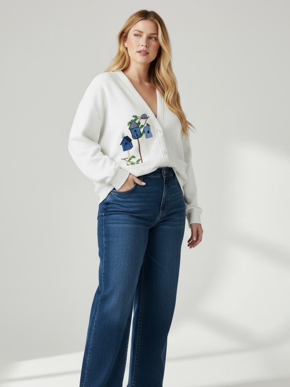 VINTAGE JERZEES Embroidered Birds Cardigan